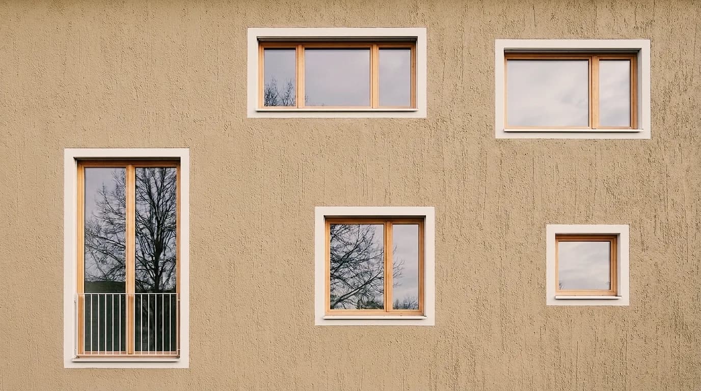 Kratzputzfassade mit weissen Faschen – in Salbeigrün, in Sandbeige und als feiner Scheibenputz.