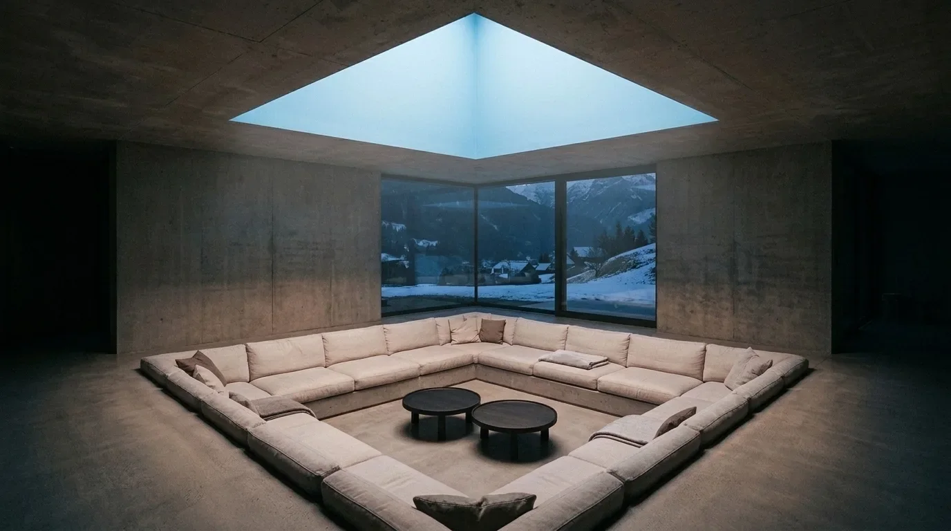derselbe Raum im Winter mit kühlem Licht